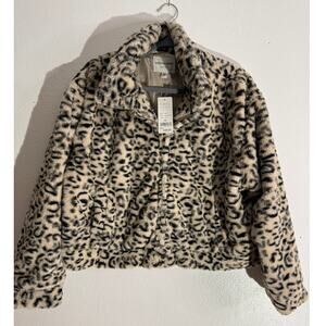 Sabrina Lauren Leopard Faux Fur Jacket XL Zip Up Lined NWT Animal Print